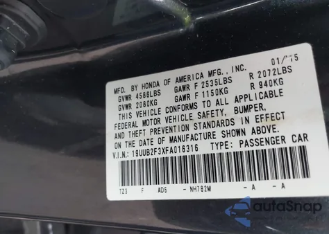 2015 Acura Tlx V6 z USA, uszkodzony, nr VIN 19UUB2F3XFA016316